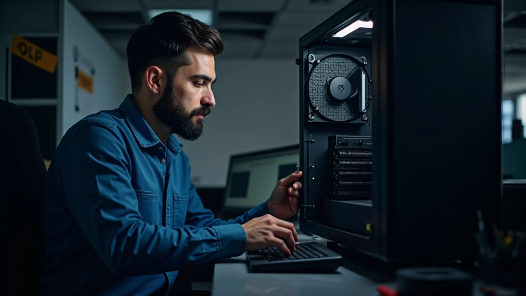 Técnico a realizar verificação de hardware com instrumentos de diagnóstico